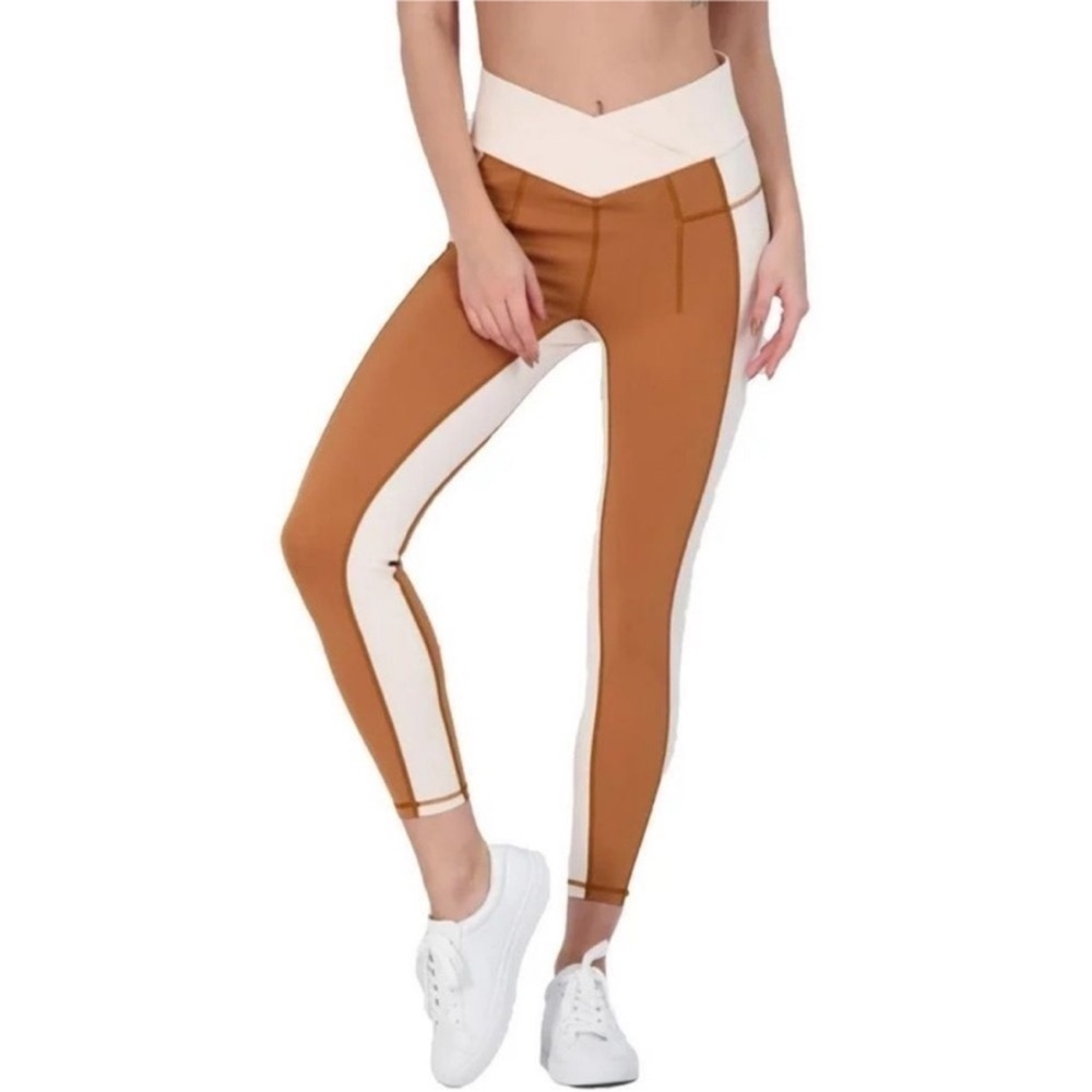 Free People Movement Rebel Legging Burnt Topaz Brown White SMALL Two Tone